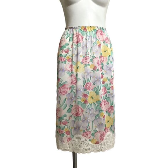 Vintage Vanity Fair Midi Slip Skirt Rose Print Size Small - Picture 1 of 8